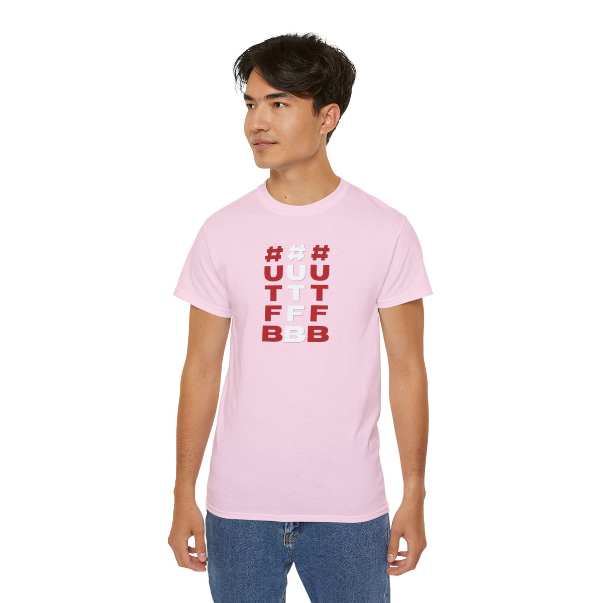 Tripple Vertical '#UTFB' Graphic Tee — Red & White Minimalist Design