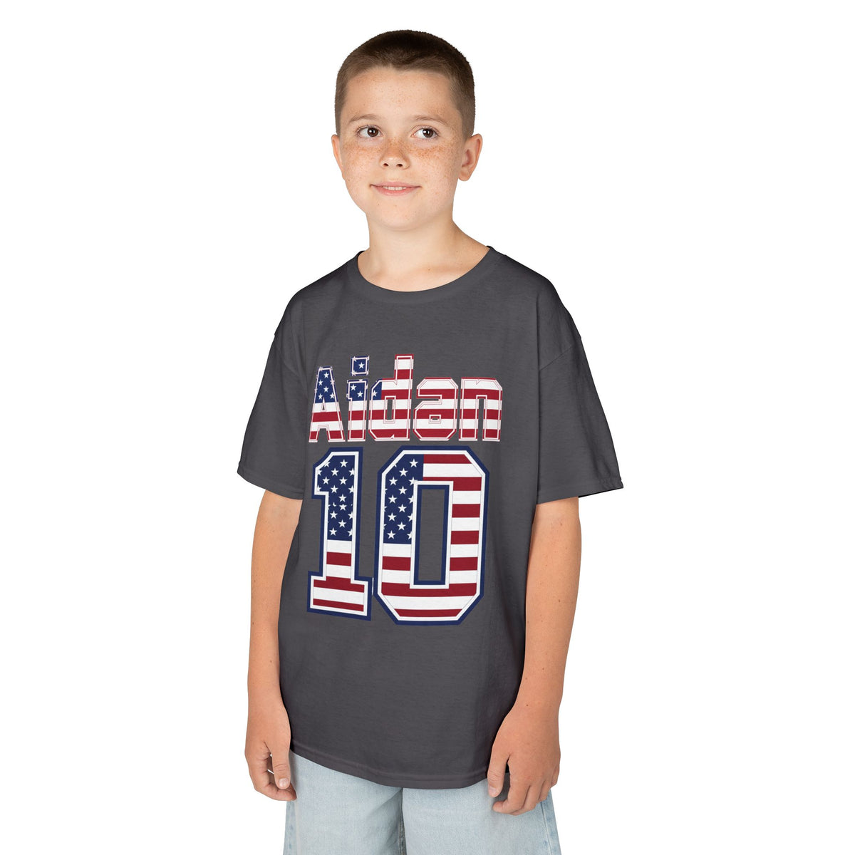 Kids Shirt 'Aiden 10' American Flag BORO Shirt, Aidan Morris is our Number 10 'Front print'