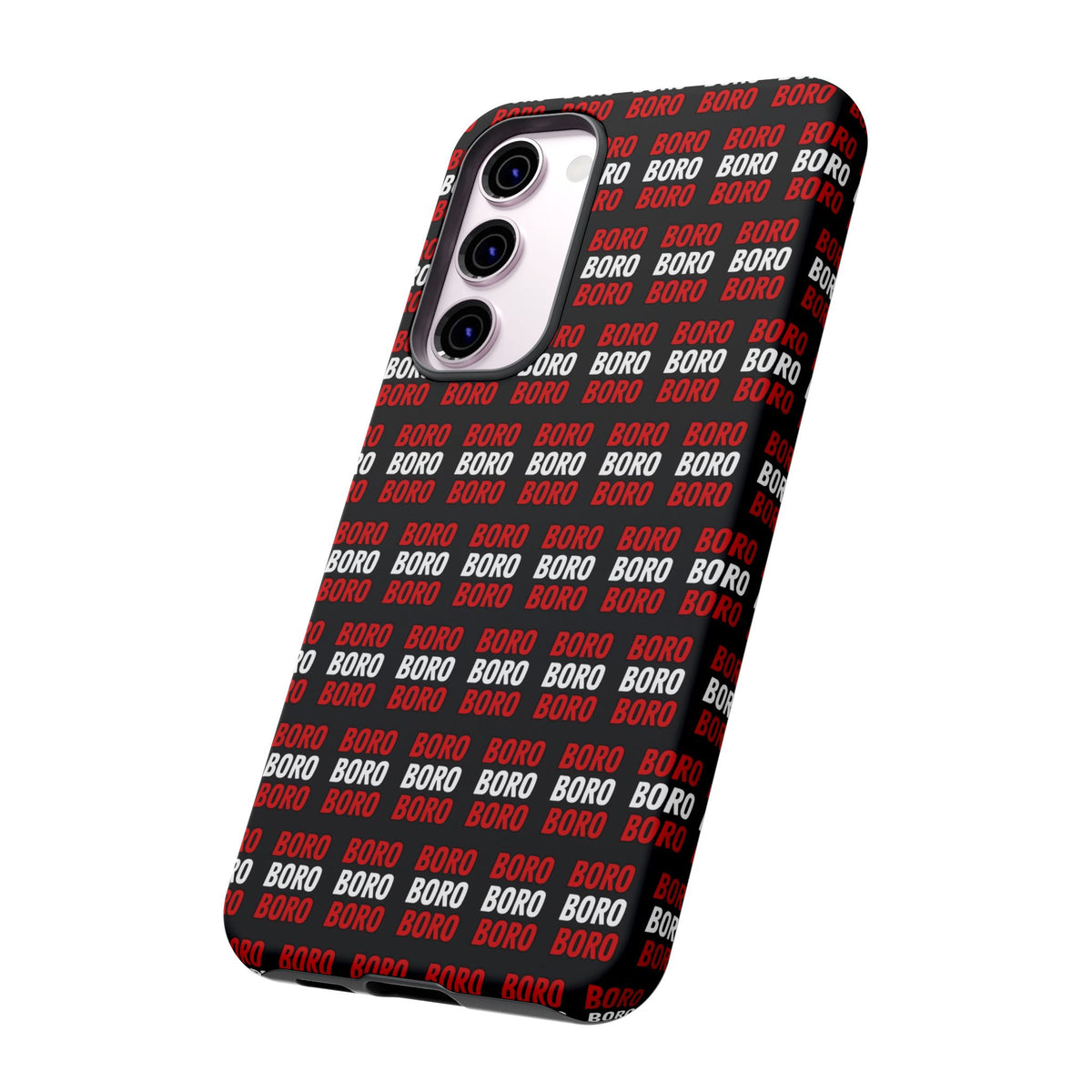 BORO BORO BORO Pattern Phone Case — Bold Red & White Repeating Text Protective Cover