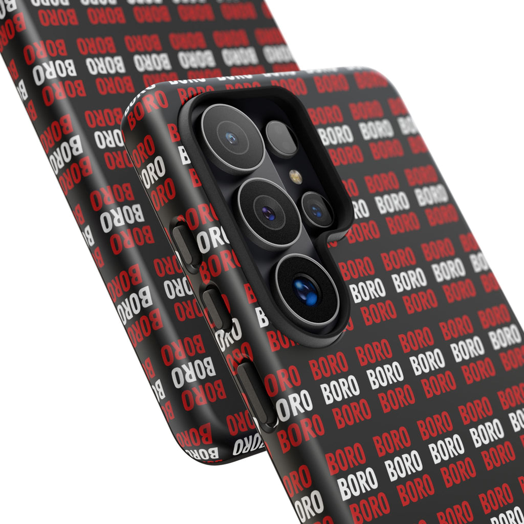 BORO BORO BORO Pattern Phone Case — Bold Red & White Repeating Text Protective Cover