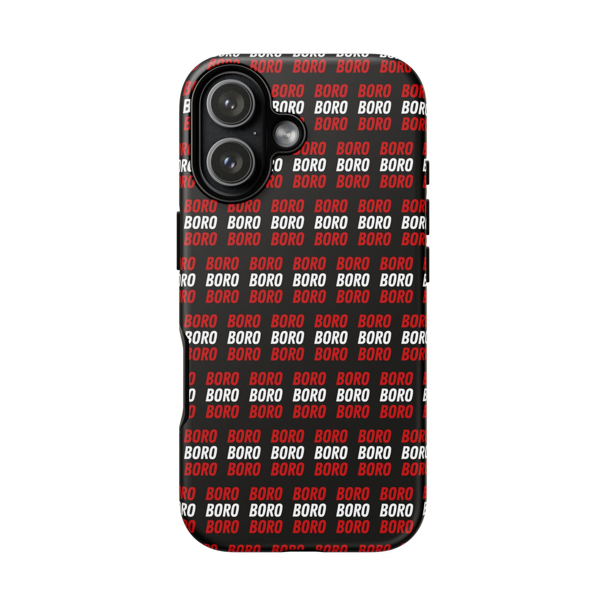 BORO BORO BORO Pattern Phone Case — Bold Red & White Repeating Text Protective Cover