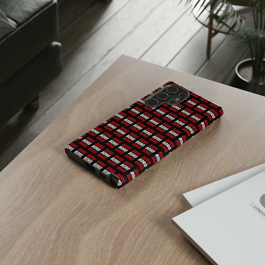 BORO BORO BORO Pattern Phone Case — Bold Red & White Repeating Text Protective Cover