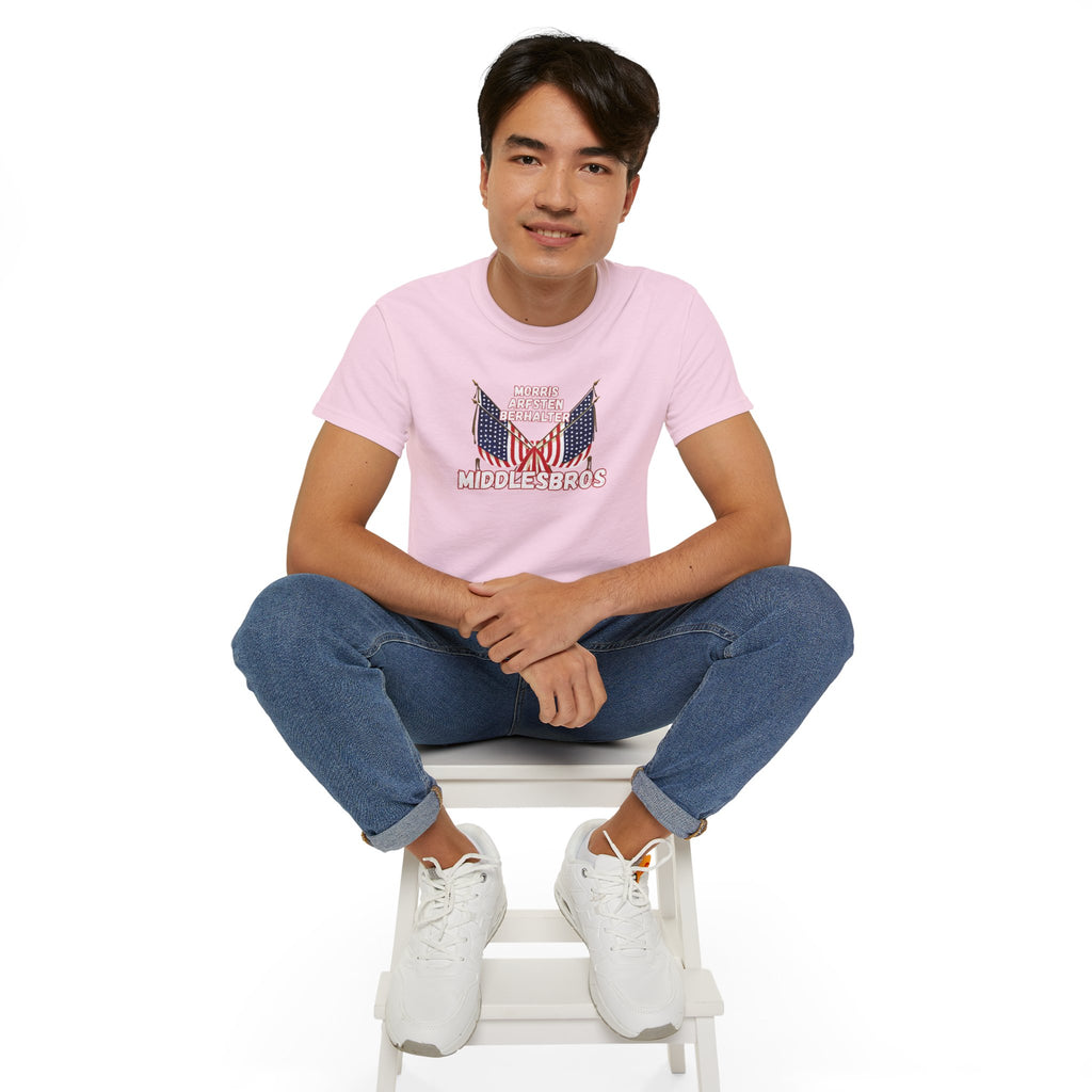American Flag Graphic Cotton T-Shirt - Morris, Arfsten and Berhalter - Patriotic 'Middlesbros' Tee