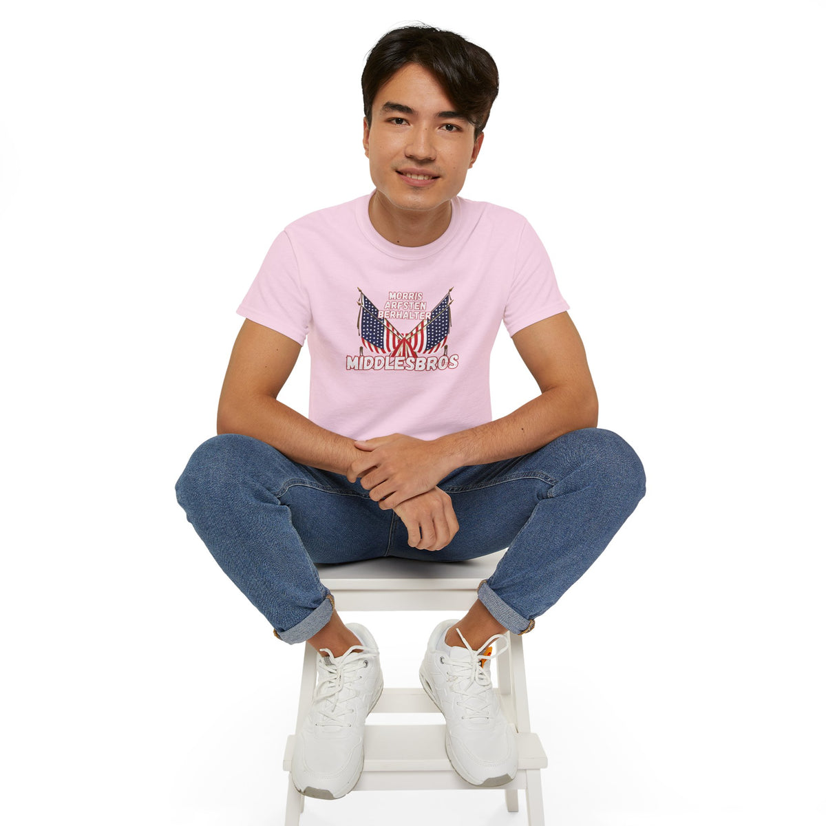 American Flag Graphic Cotton T-Shirt - Morris, Arfsten and Berhalter - Patriotic 'Middlesbros' Tee