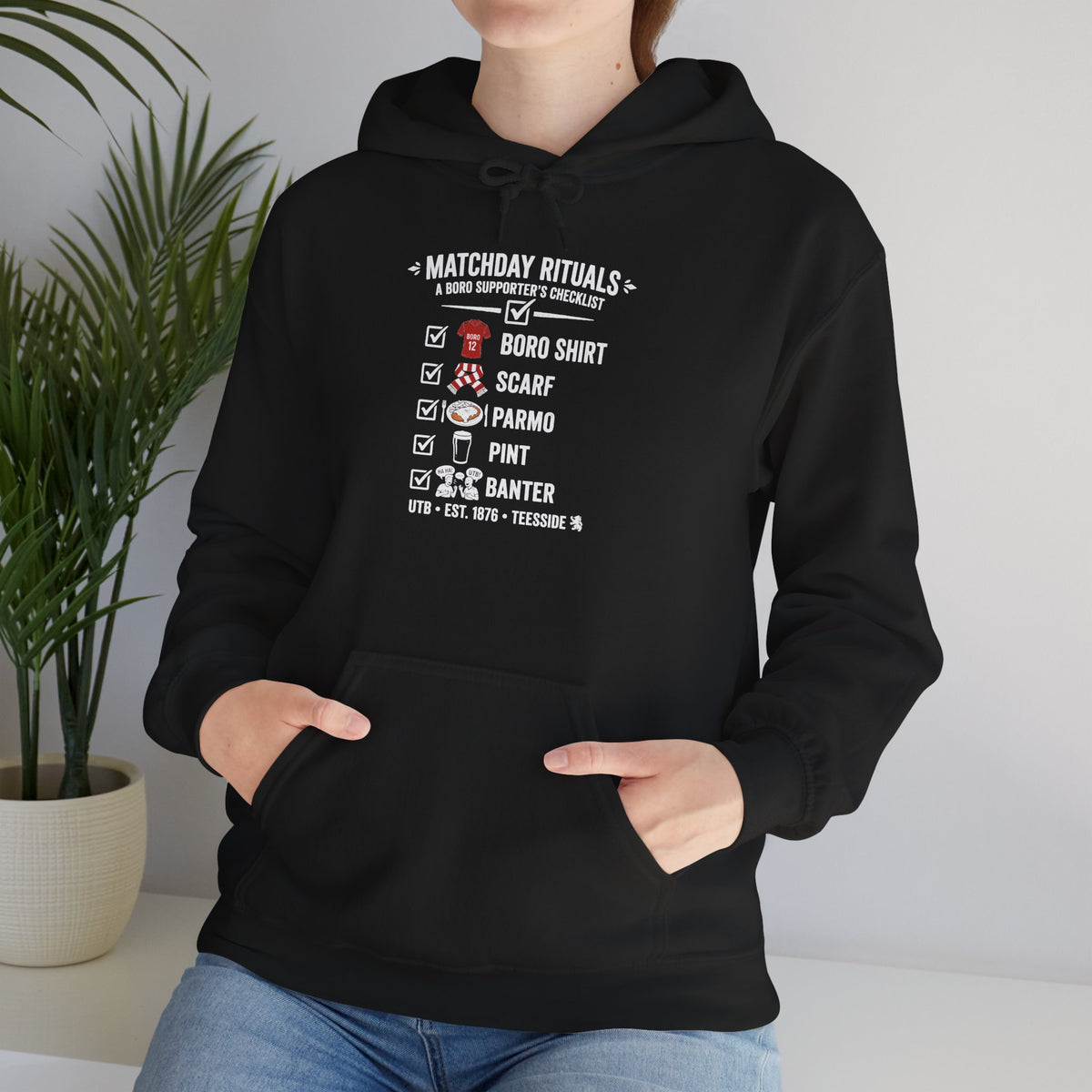Boro Matchday Rituals Hoodie — "Matchday Rituals" Checklist Hoodie 'front print'