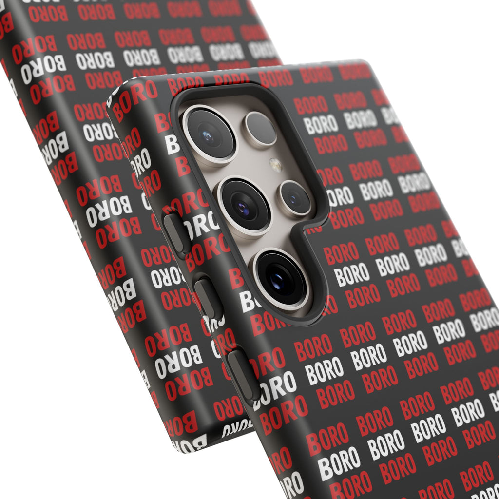 BORO BORO BORO Pattern Phone Case — Bold Red & White Repeating Text Protective Cover