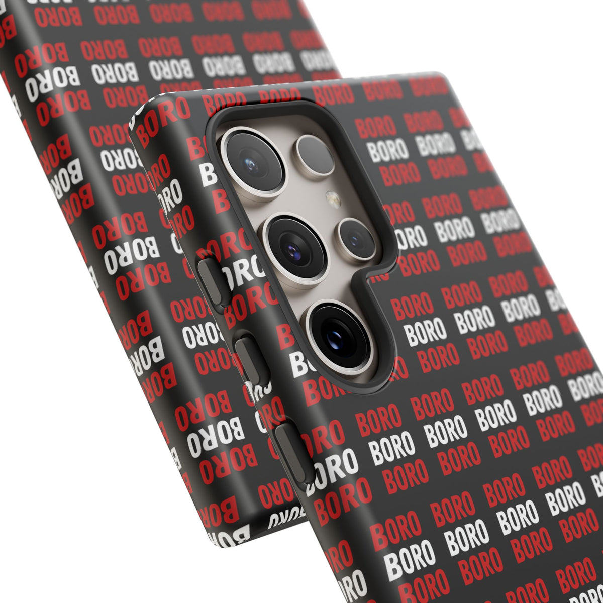 BORO BORO BORO Pattern Phone Case — Bold Red & White Repeating Text Protective Cover