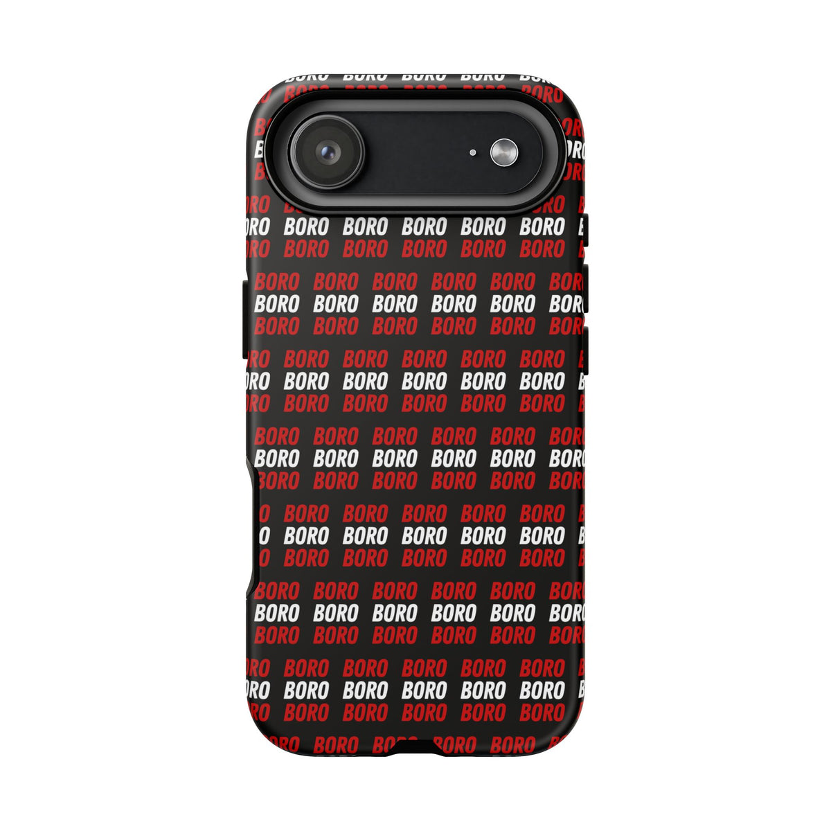 BORO BORO BORO Pattern Phone Case — Bold Red & White Repeating Text Protective Cover