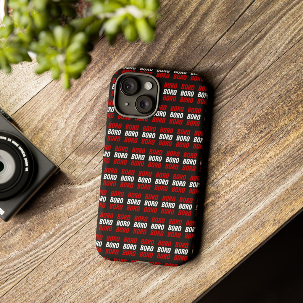 BORO BORO BORO Pattern Phone Case — Bold Red & White Repeating Text Protective Cover