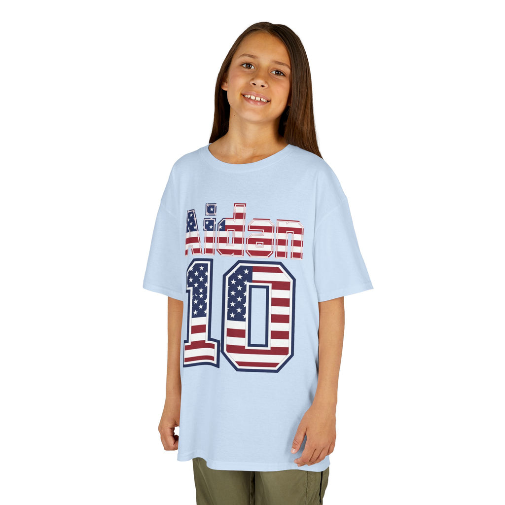 Kids Shirt 'Aiden 10' American Flag BORO Shirt, Aidan Morris is our Number 10 'Front print'