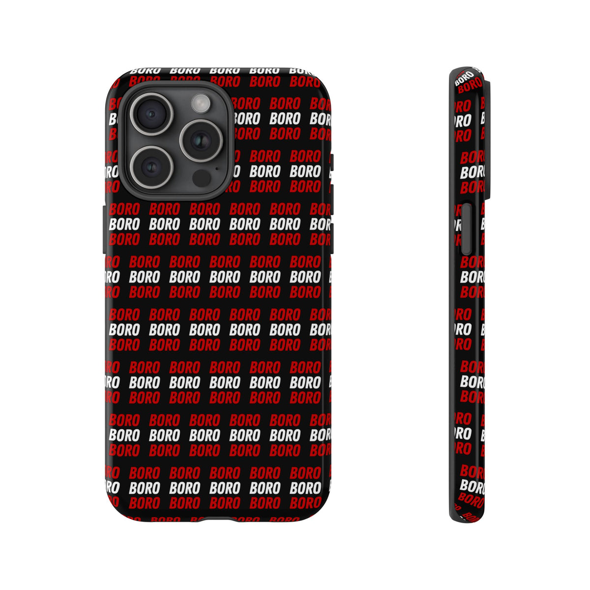 BORO BORO BORO Pattern Phone Case — Bold Red & White Repeating Text Protective Cover