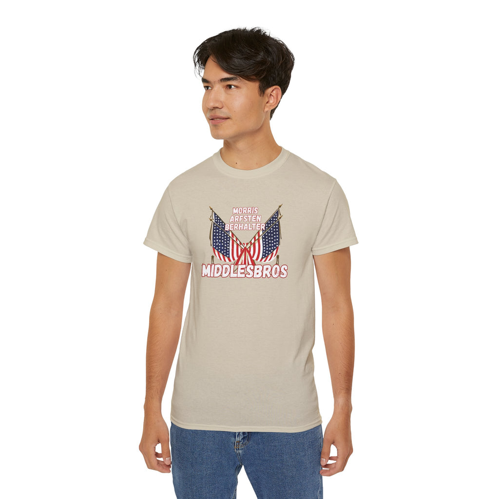 American Flag Graphic Cotton T-Shirt - Morris, Arfsten and Berhalter - Patriotic 'Middlesbros' Tee