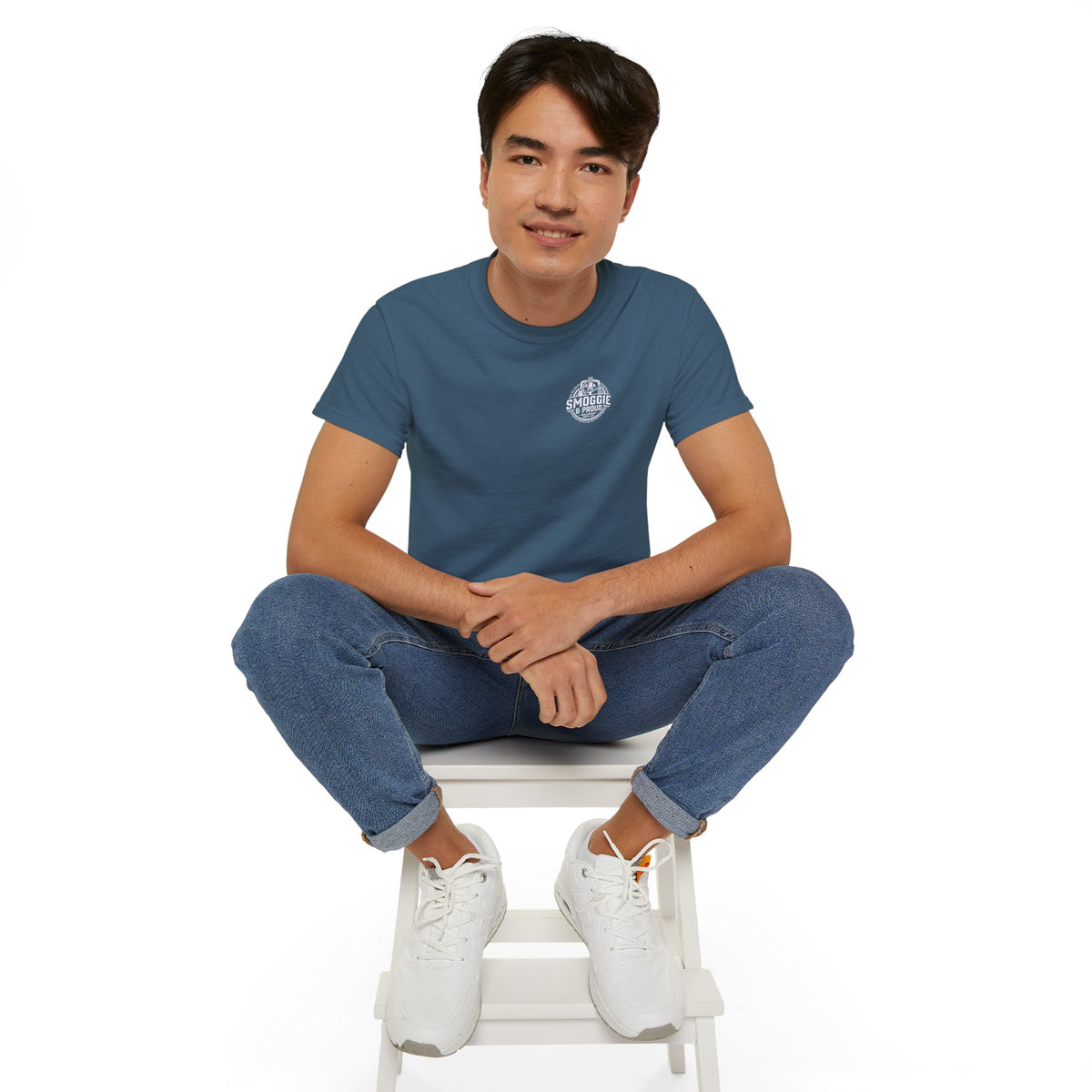 Smoggie & Proud Badge T‑Shirt — Teesside Pride Tee badge graphic