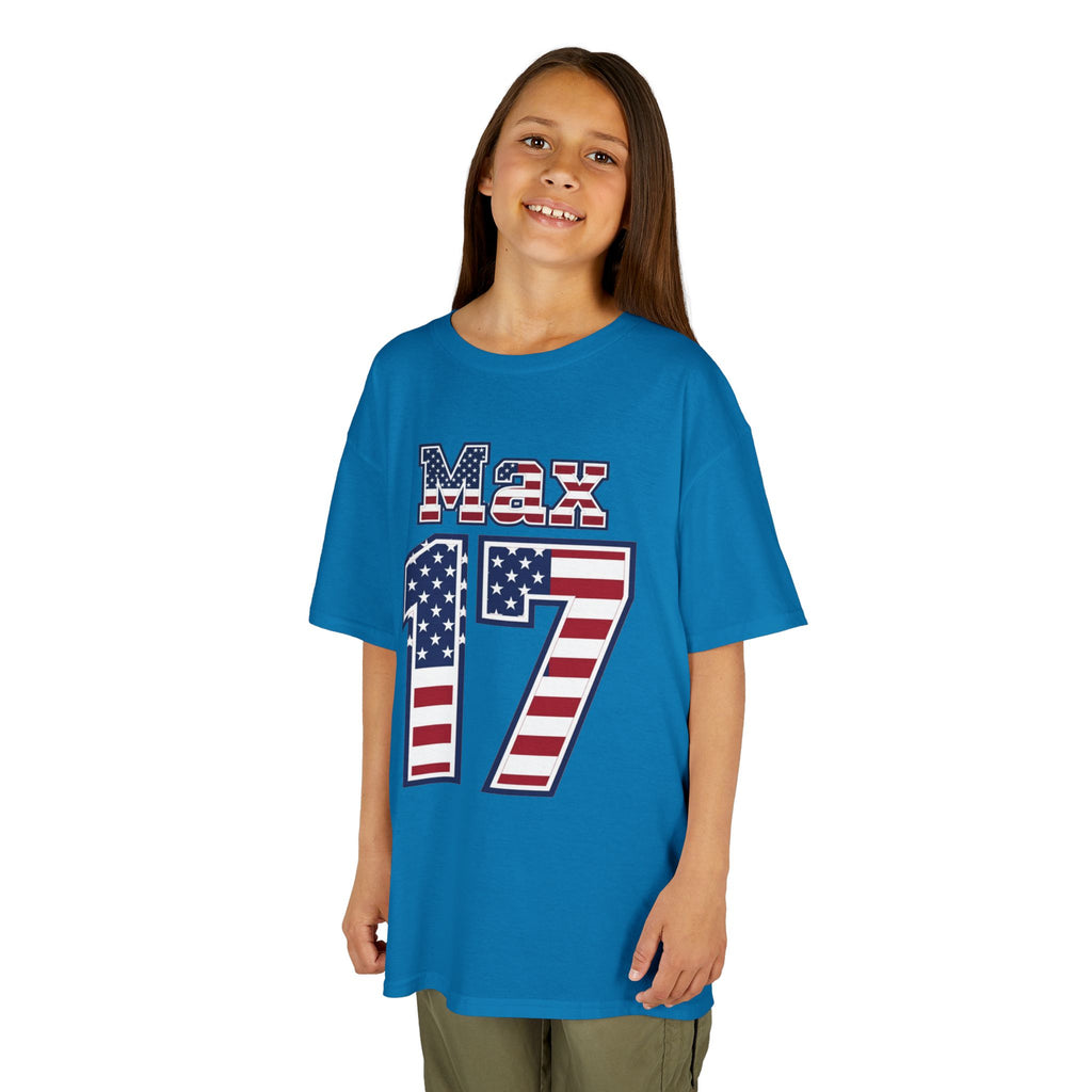 Kids Shirt 'Max 17' American Flag BORO Shirt, Max Arfsten is our Number 17 'Front print'