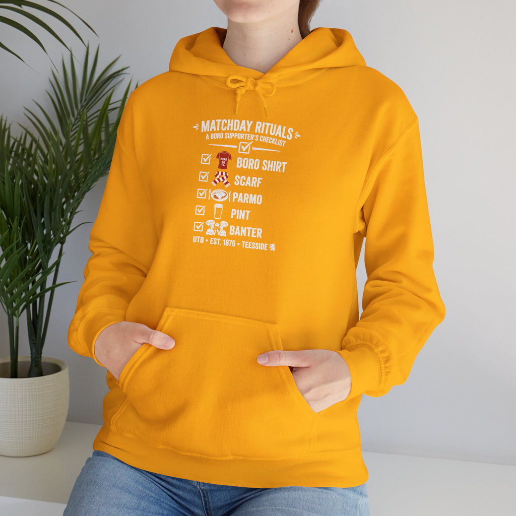 Boro Matchday Rituals Hoodie — "Matchday Rituals" Checklist Hoodie 'front print'