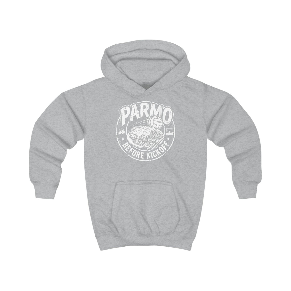 Kids Hoodie - 'Parmo Before Kickoff' Teesside, Boro, Mifddlesbrough, Football Foodie Hoodie