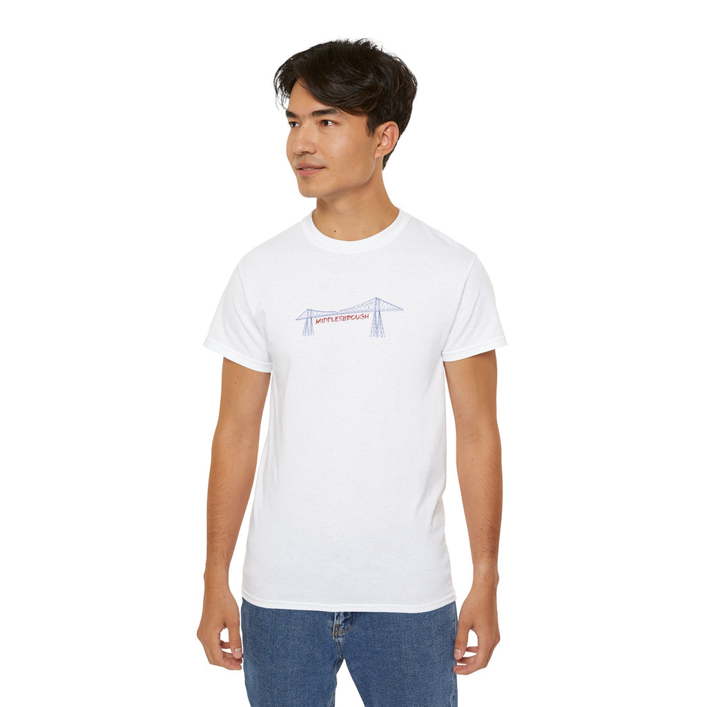 Transporter Bridge Sketch T‑Shirt — Minimalist Hand‑Drawn Middlesbrough Bridge Design