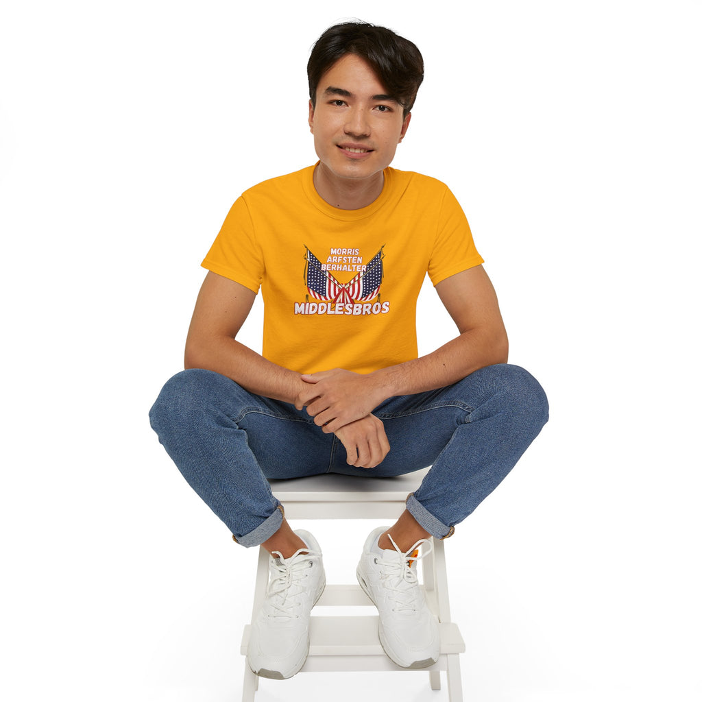 American Flag Graphic Cotton T-Shirt - Morris, Arfsten and Berhalter - Patriotic 'Middlesbros' Tee