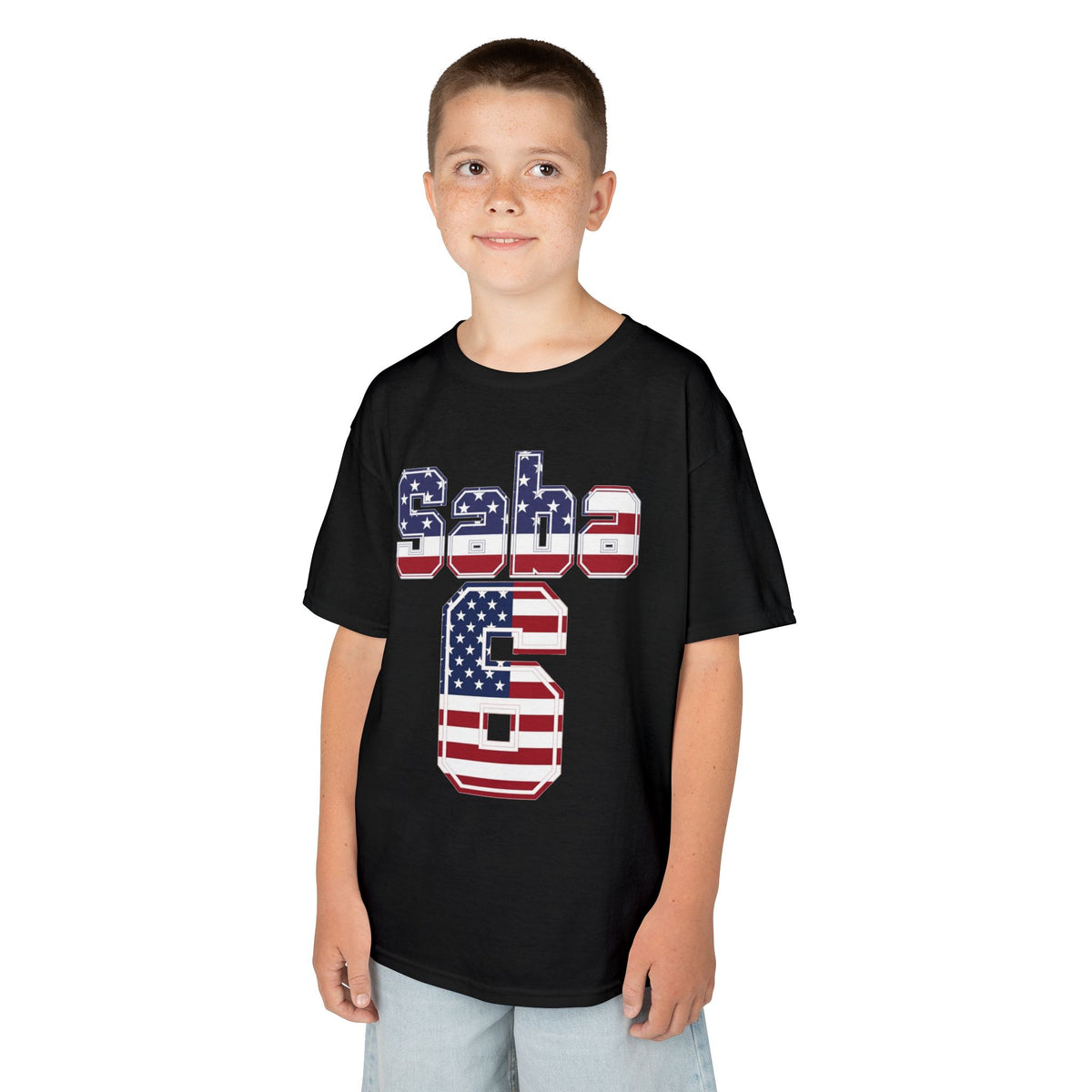 Kids Shirt 'Saba 6' American Flag BORO Shirt, Sabastian Berhalter is our Number 6 'Front print'