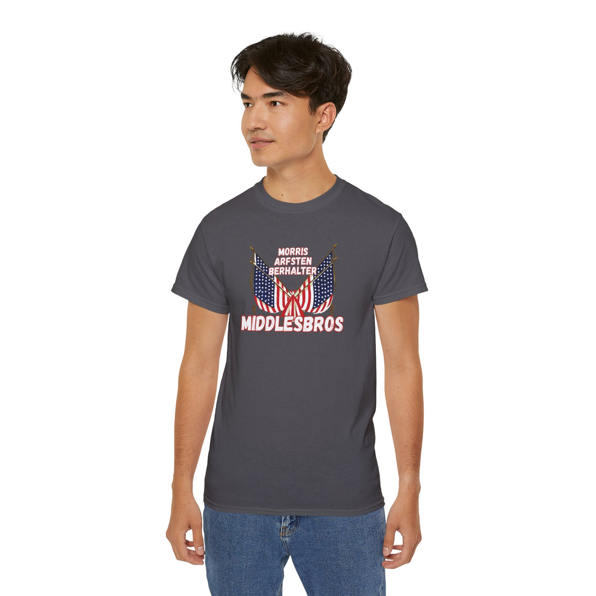 American Flag Graphic Cotton T-Shirt - Morris, Arfsten and Berhalter - Patriotic 'Middlesbros' Tee