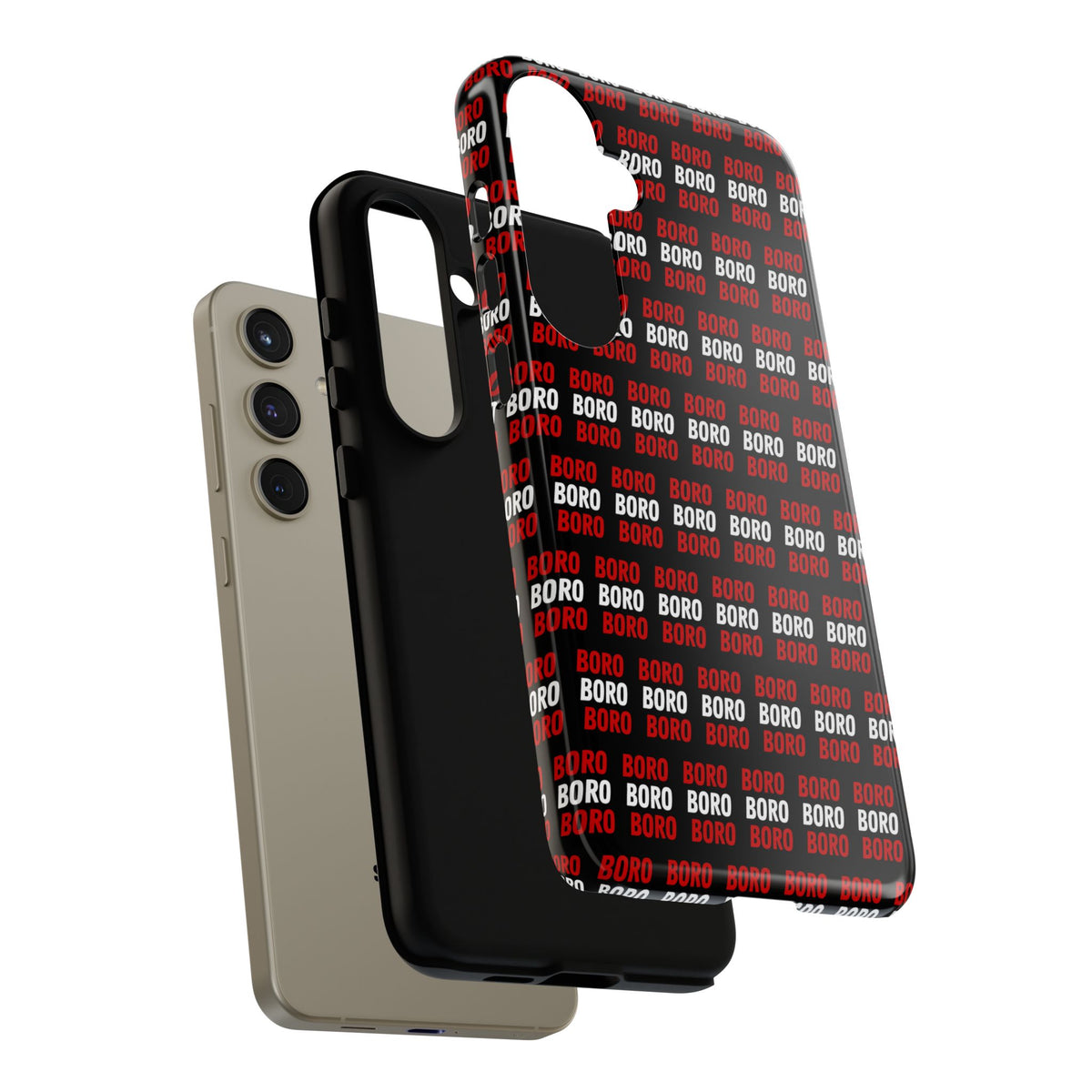 BORO BORO BORO Pattern Phone Case — Bold Red & White Repeating Text Protective Cover
