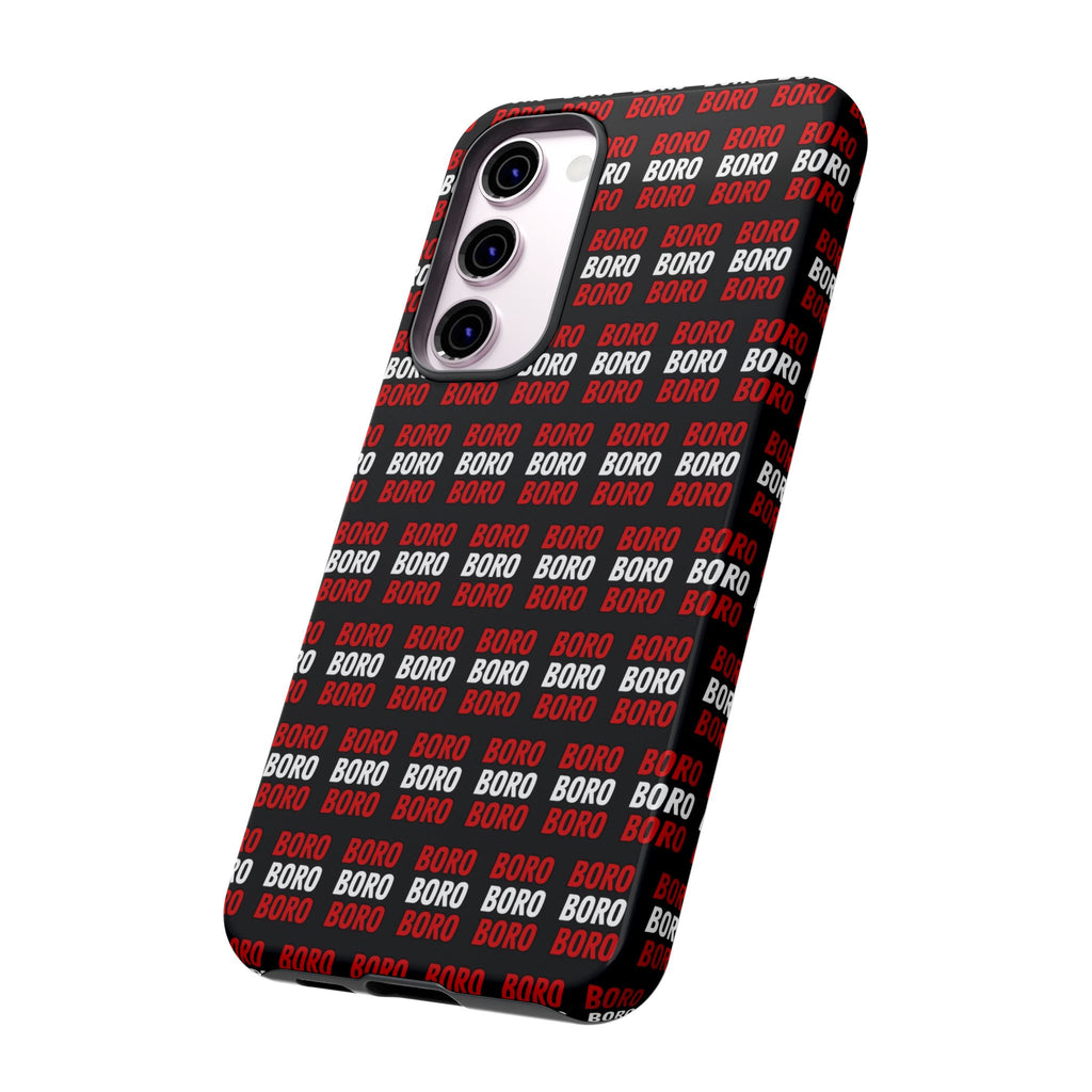 BORO BORO BORO Pattern Phone Case — Bold Red & White Repeating Text Protective Cover