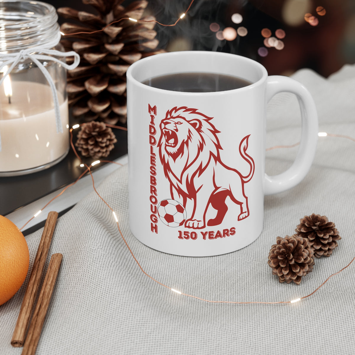 Middlesbrough 150 Years Lion Football Ceramic Mug — 11oz & 15oz Commemorative Coffee Cup