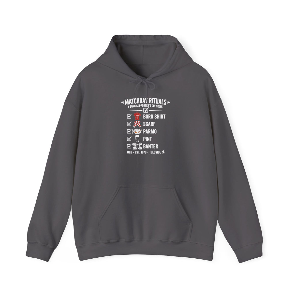 Boro Matchday Rituals Hoodie — "Matchday Rituals" Checklist Hoodie 'front print'
