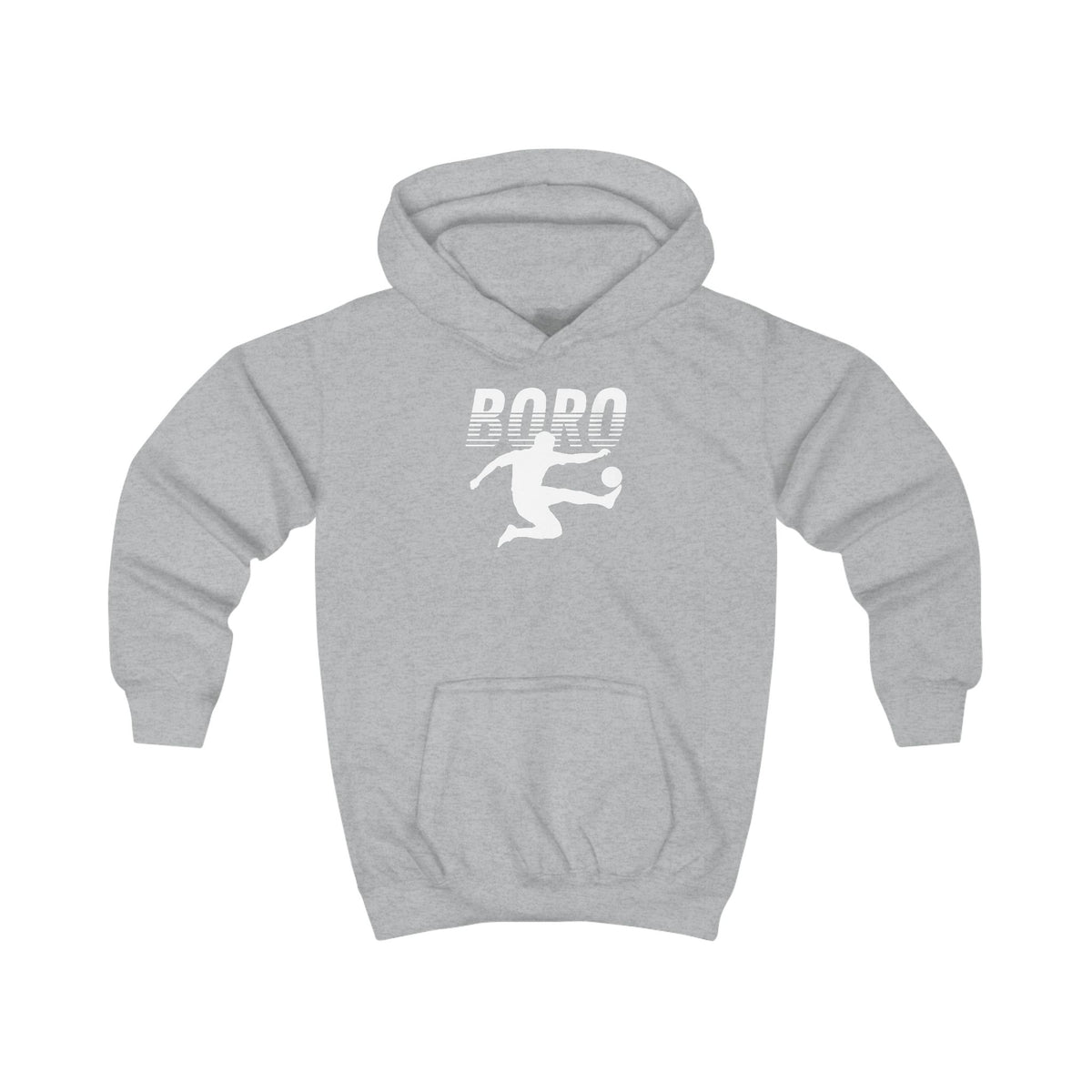 Kids BORO Footie Hoodie — "BORO" Kicking Player Graphic
