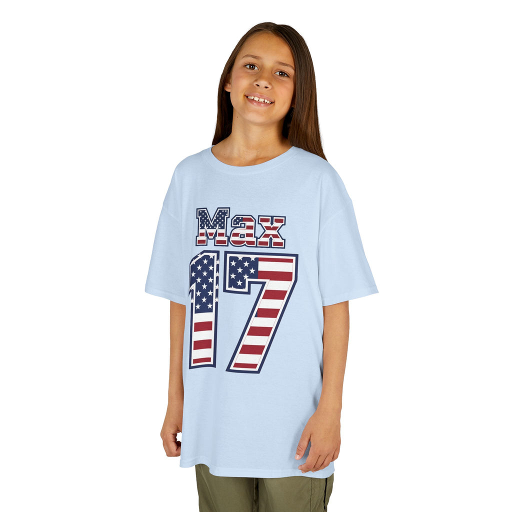 Kids Shirt 'Max 17' American Flag BORO Shirt, Max Arfsten is our Number 17 'Front print'