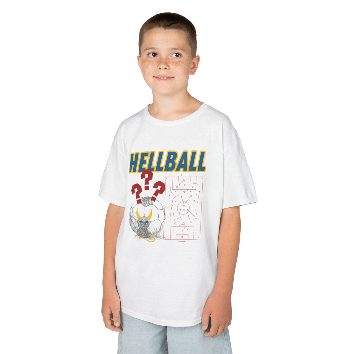 Kids T‑Shirt — "HELLBALL" Graphic Tee with Demon Ball and Game Plan