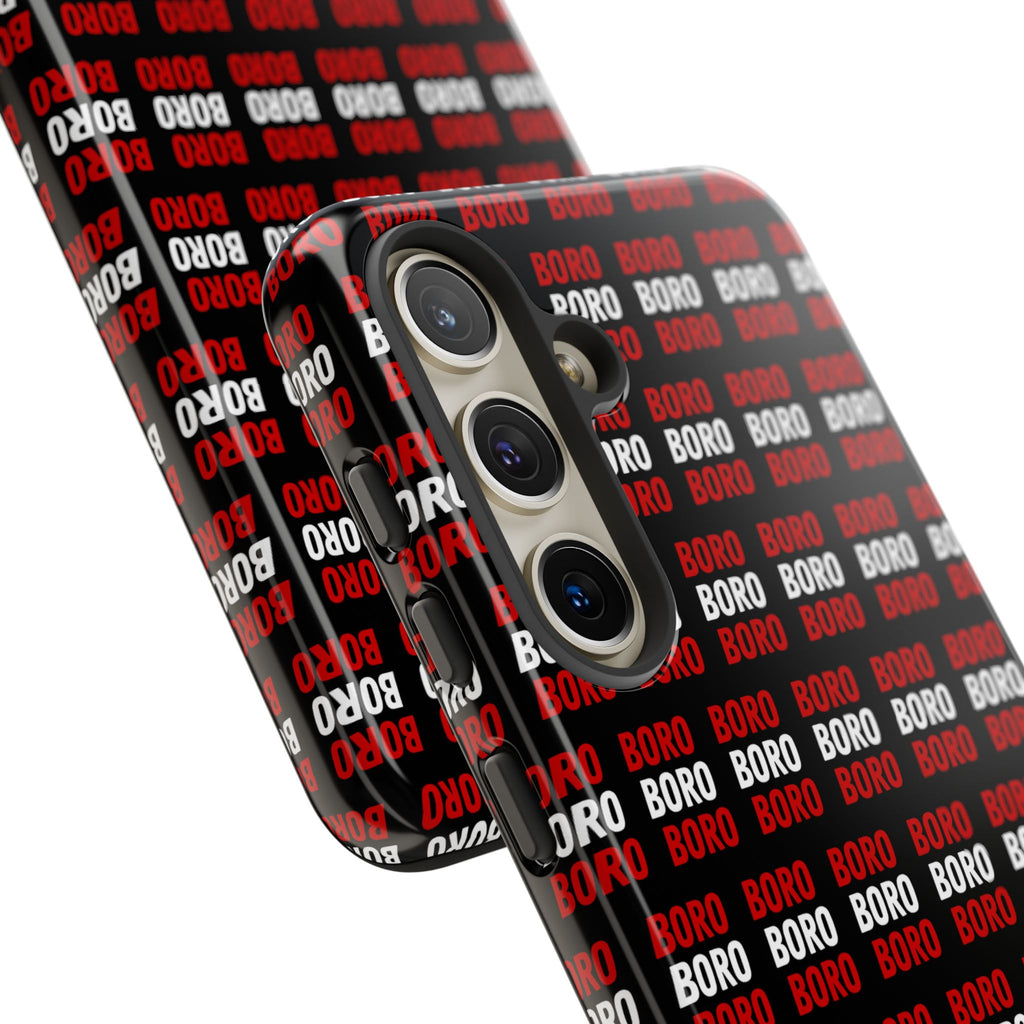 BORO BORO BORO Pattern Phone Case — Bold Red & White Repeating Text Protective Cover