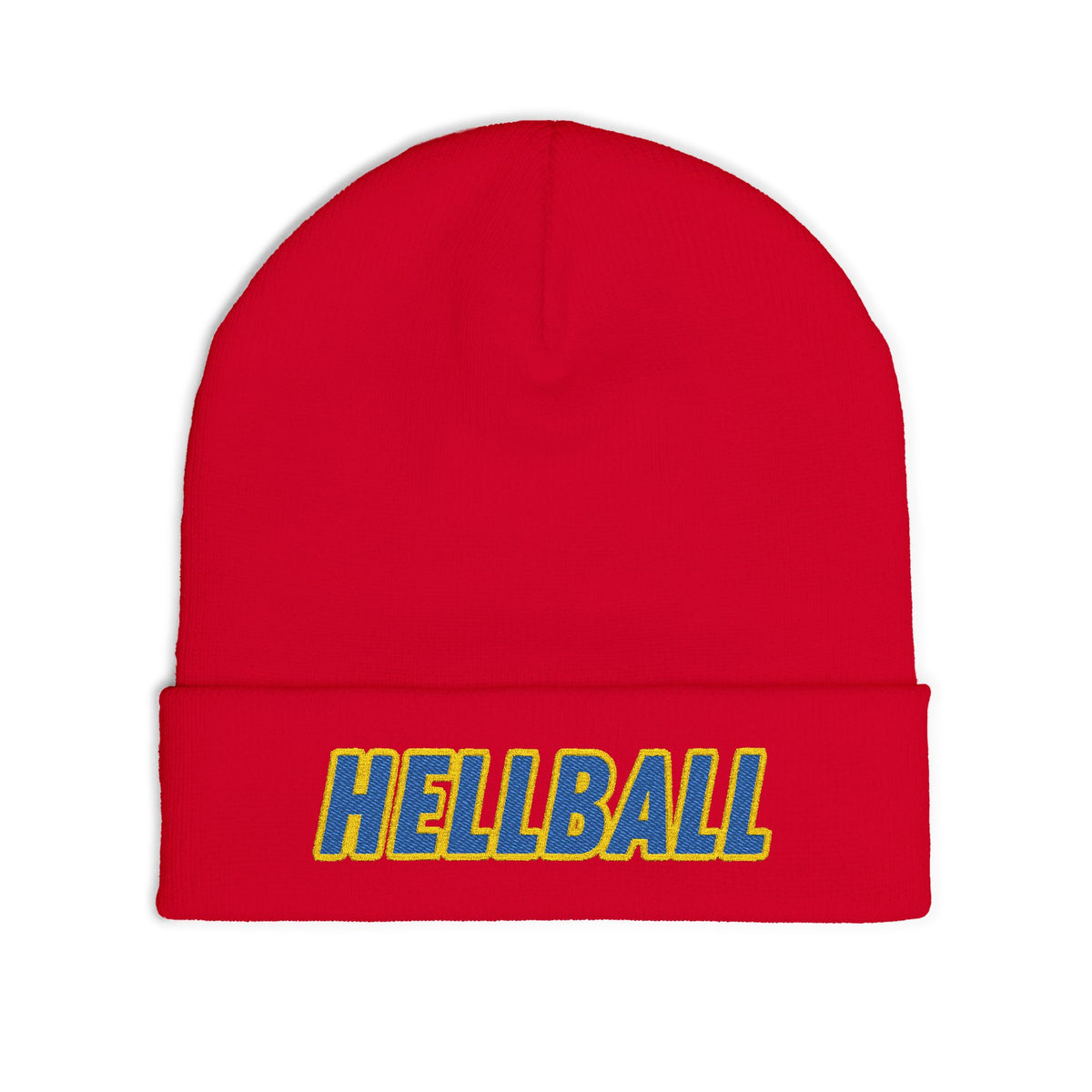 BORO Embroidered "HELLBALL" Knit Beanie - Bold Lettering Winter Hat