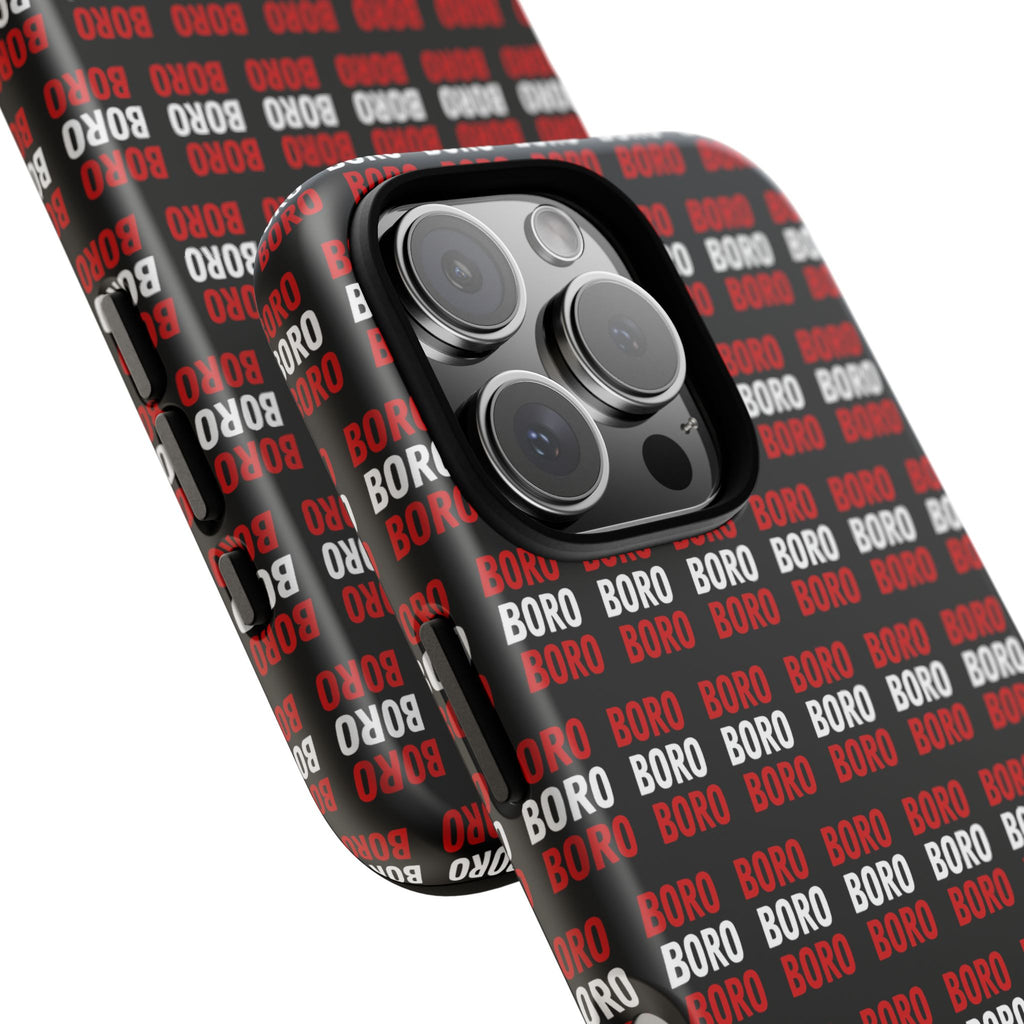 BORO BORO BORO Pattern Phone Case — Bold Red & White Repeating Text Protective Cover
