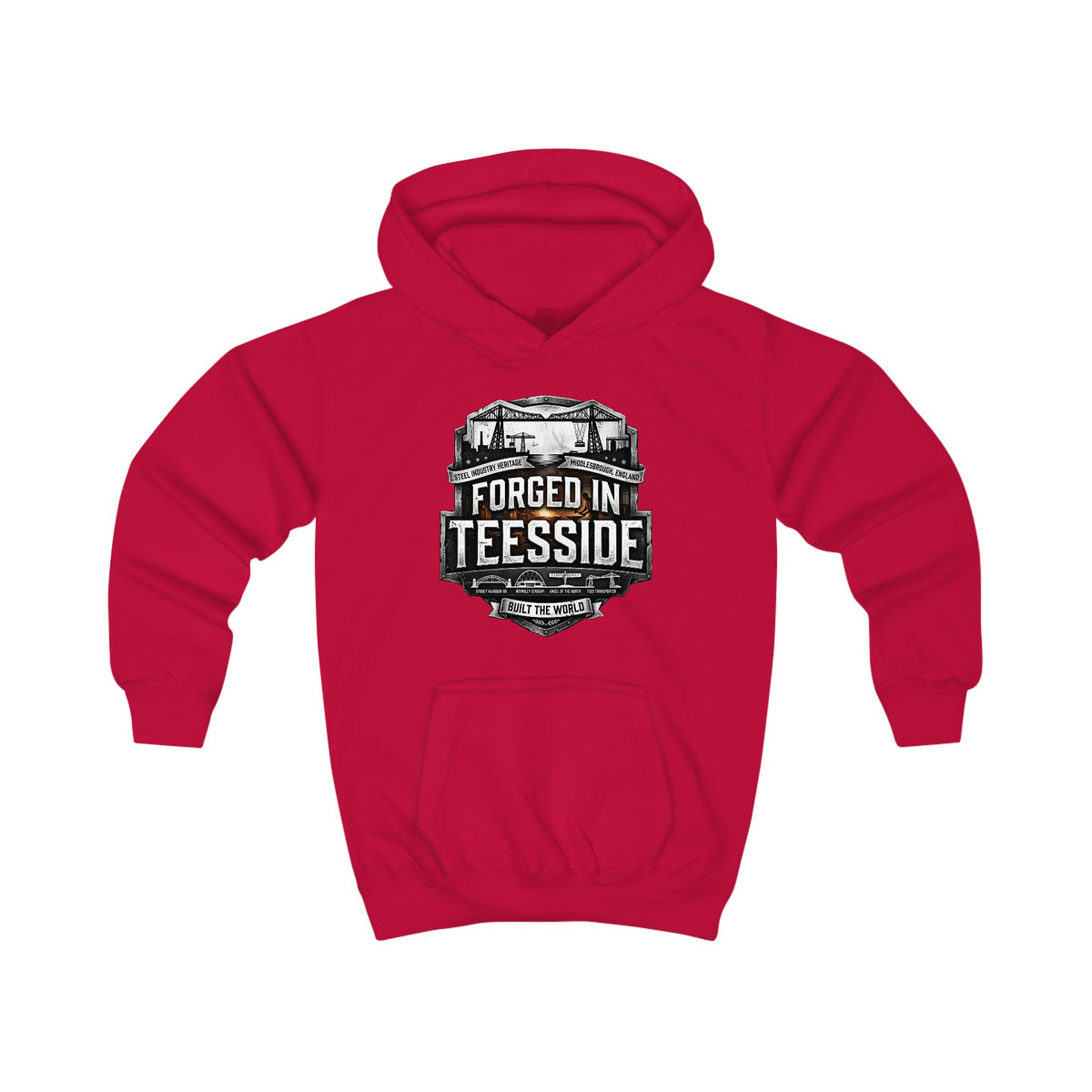 Kids Hoodie — "Forged in Teesside" Vintage Style Retro Badge
