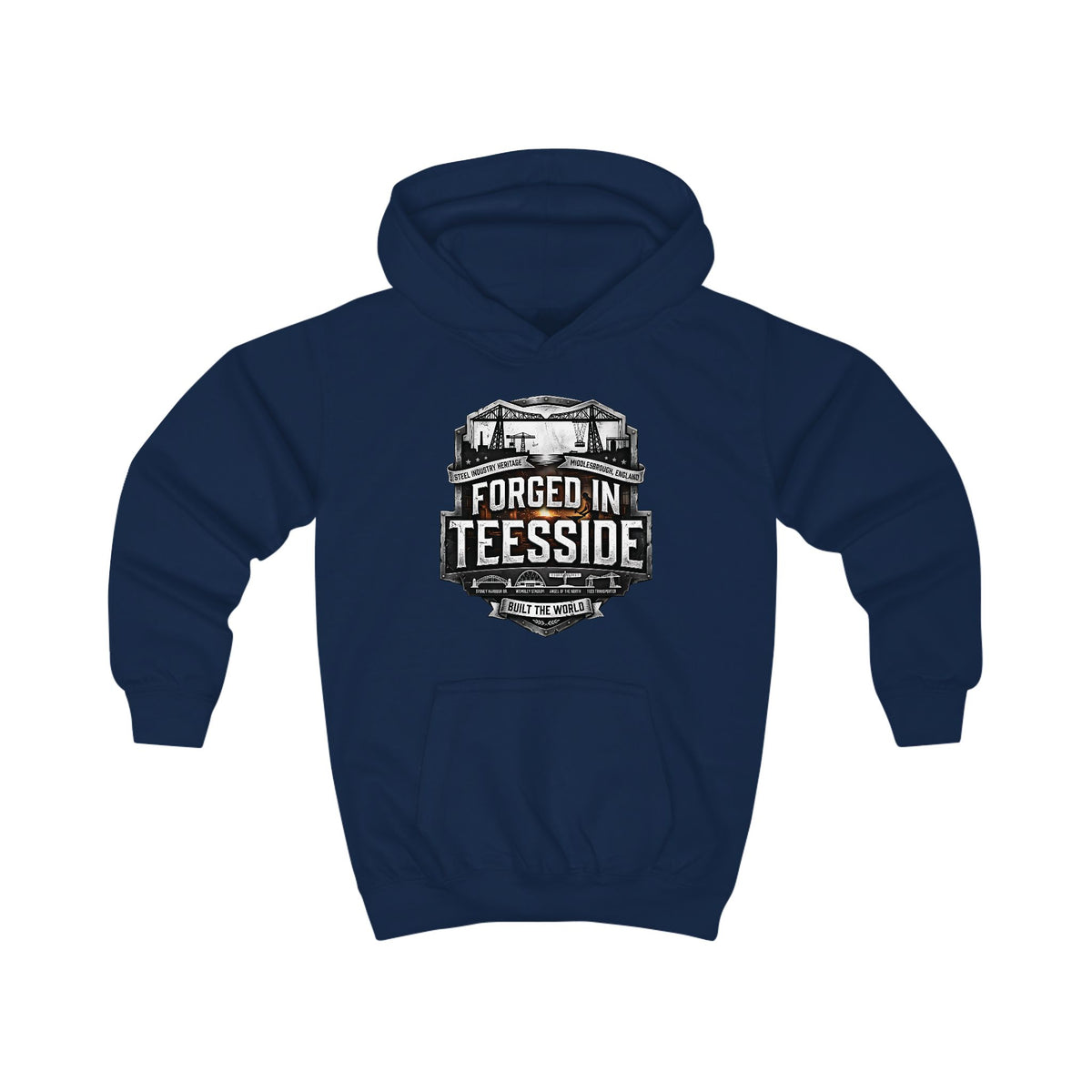 Kids Hoodie — "Forged in Teesside" Vintage Style Retro Badge