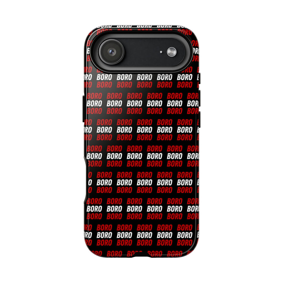BORO BORO BORO Pattern Phone Case — Bold Red & White Repeating Text Protective Cover