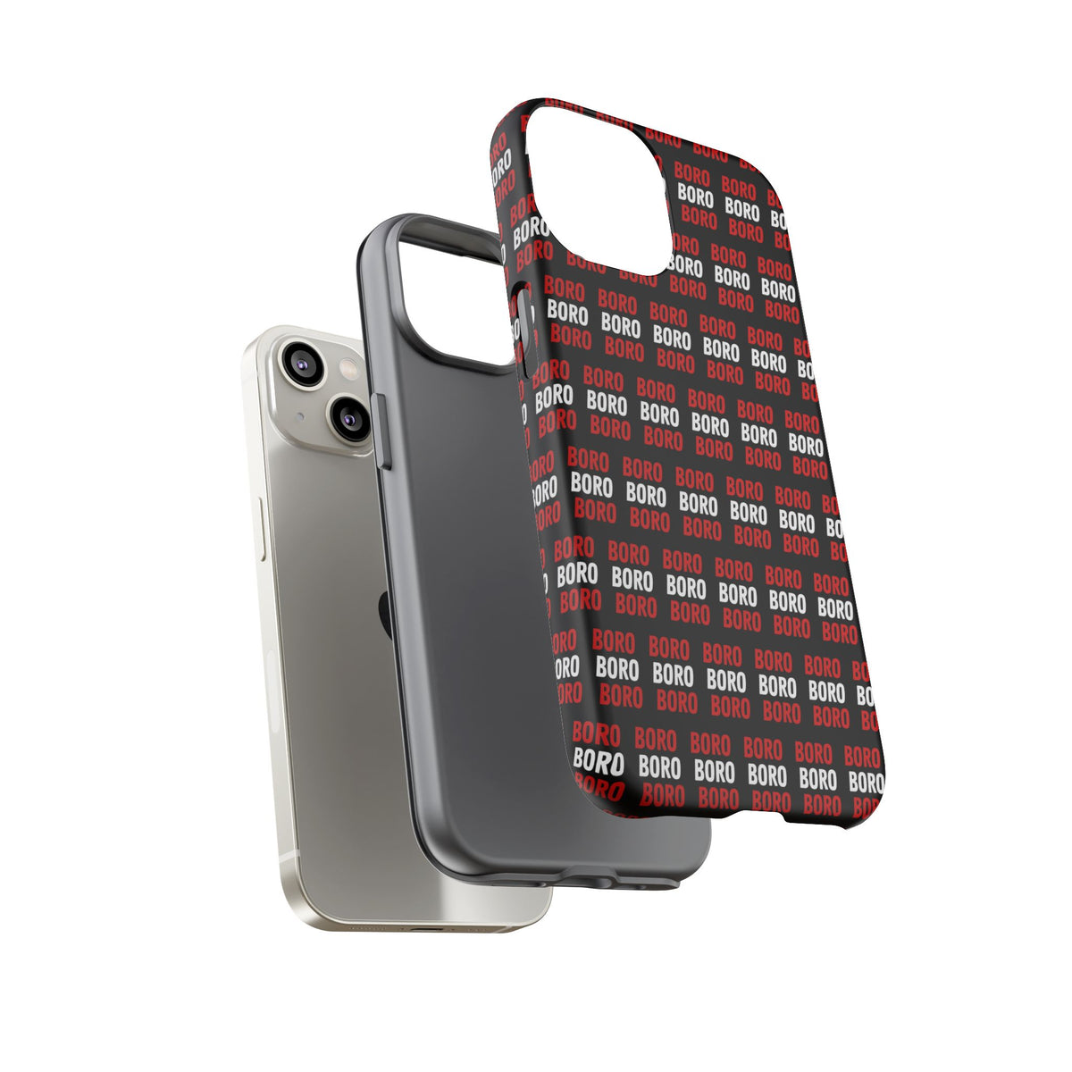 BORO BORO BORO Pattern Phone Case — Bold Red & White Repeating Text Protective Cover