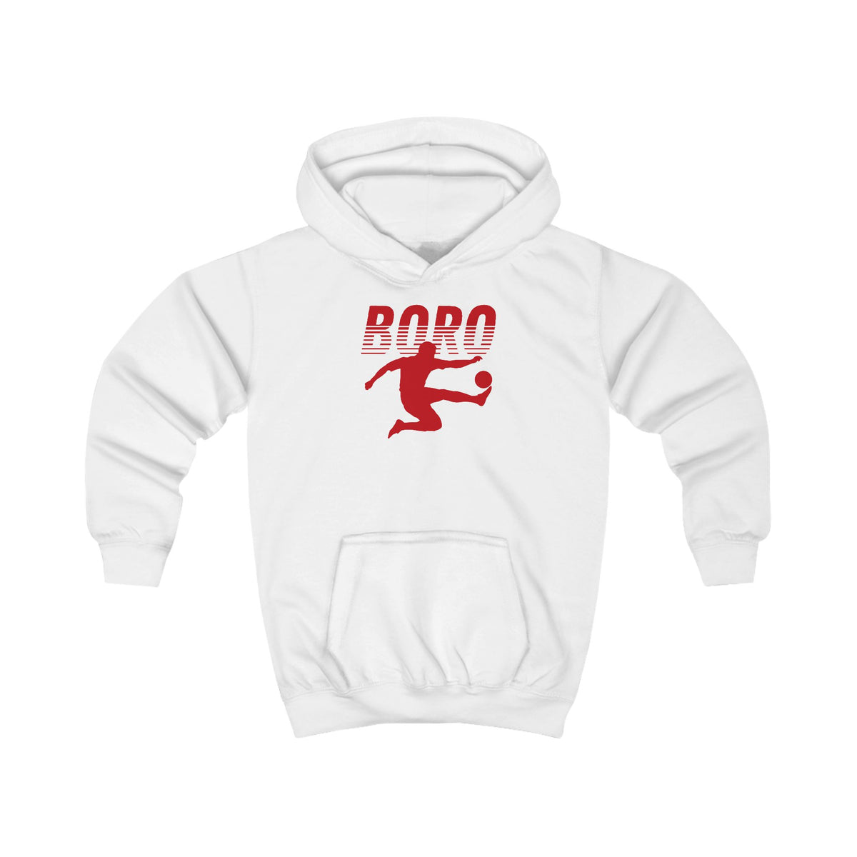 Kids BORO Footie Hoodie — "BORO" Kicking Player Graphic