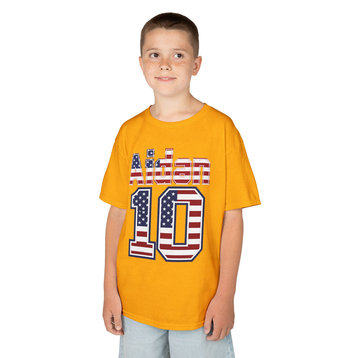 Kids Shirt 'Aiden 10' American Flag BORO Shirt, Aidan Morris is our Number 10 'Front print'