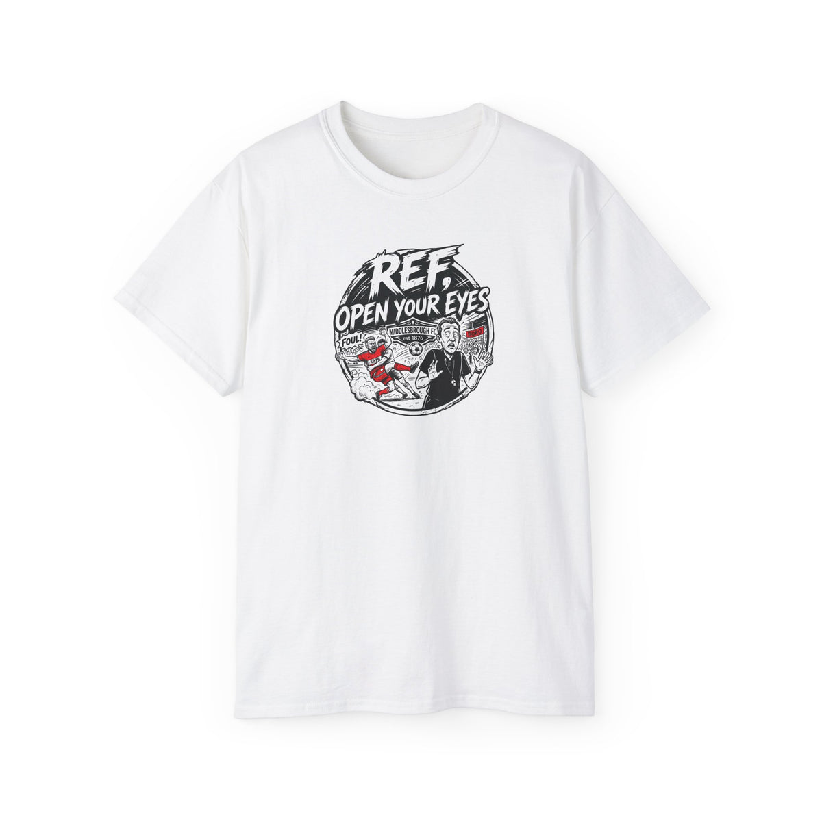 BORO T-Shirt — “Ref: Open Your Eyes” Graphic Tee (Comic-book Style Humour)