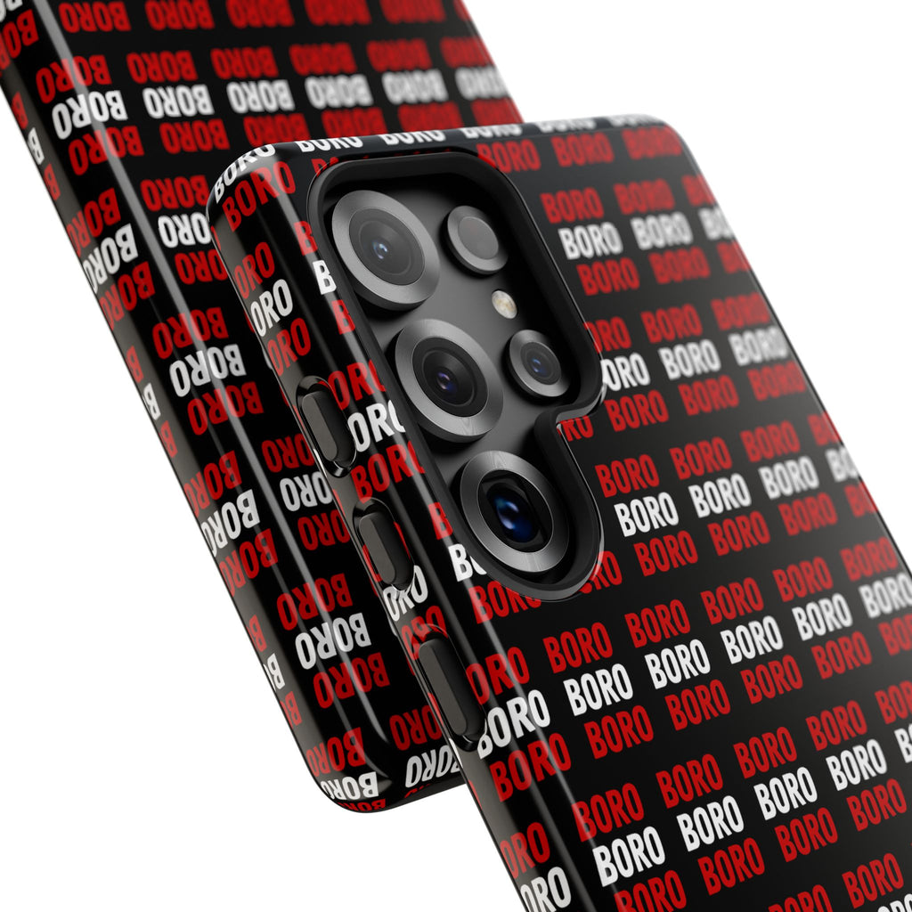 BORO BORO BORO Pattern Phone Case — Bold Red & White Repeating Text Protective Cover