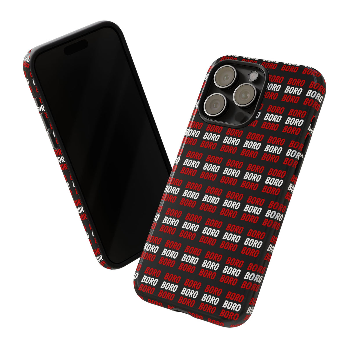 BORO BORO BORO Pattern Phone Case — Bold Red & White Repeating Text Protective Cover