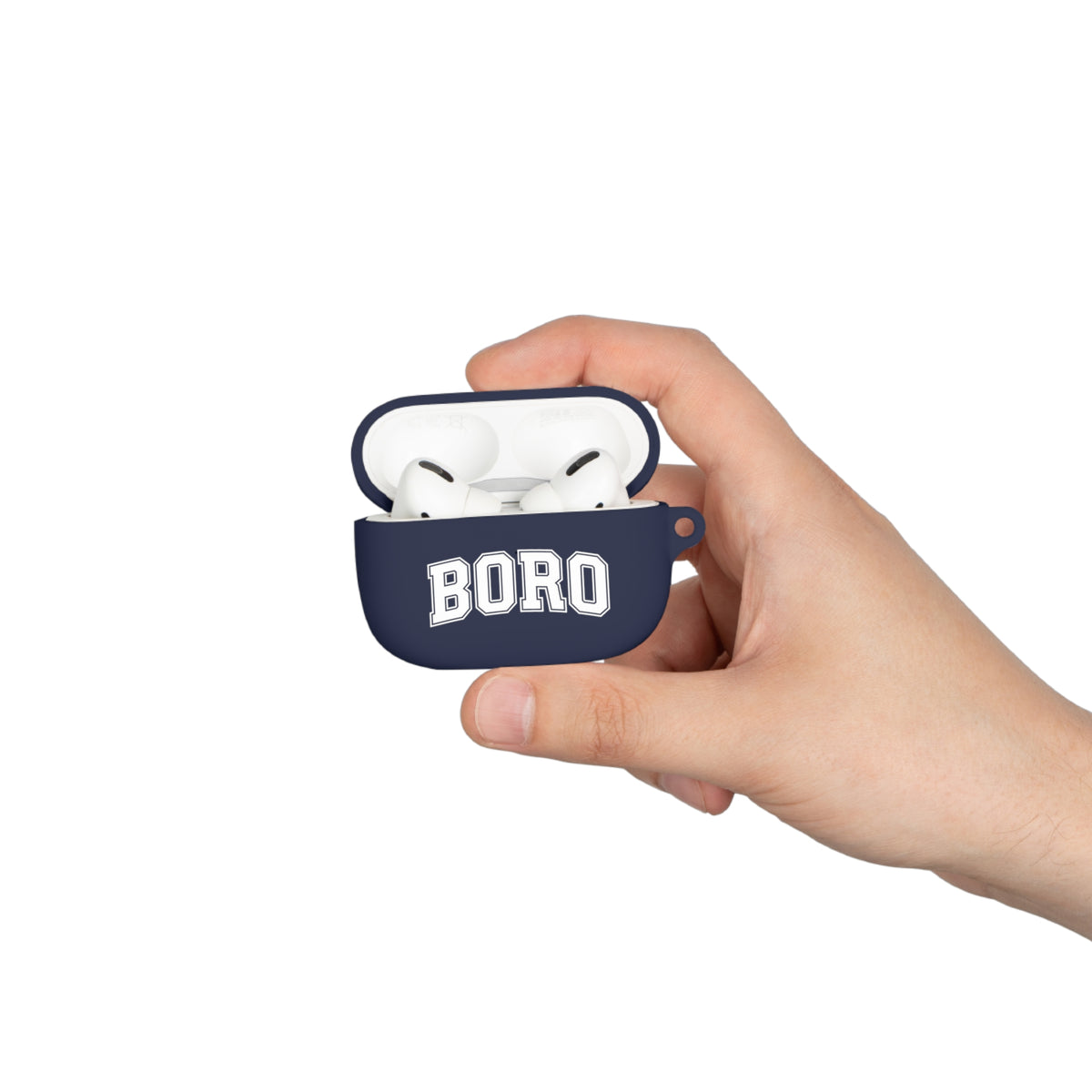BORO Collegiate AirPods Case Cover — Black Silicone with Carabiner