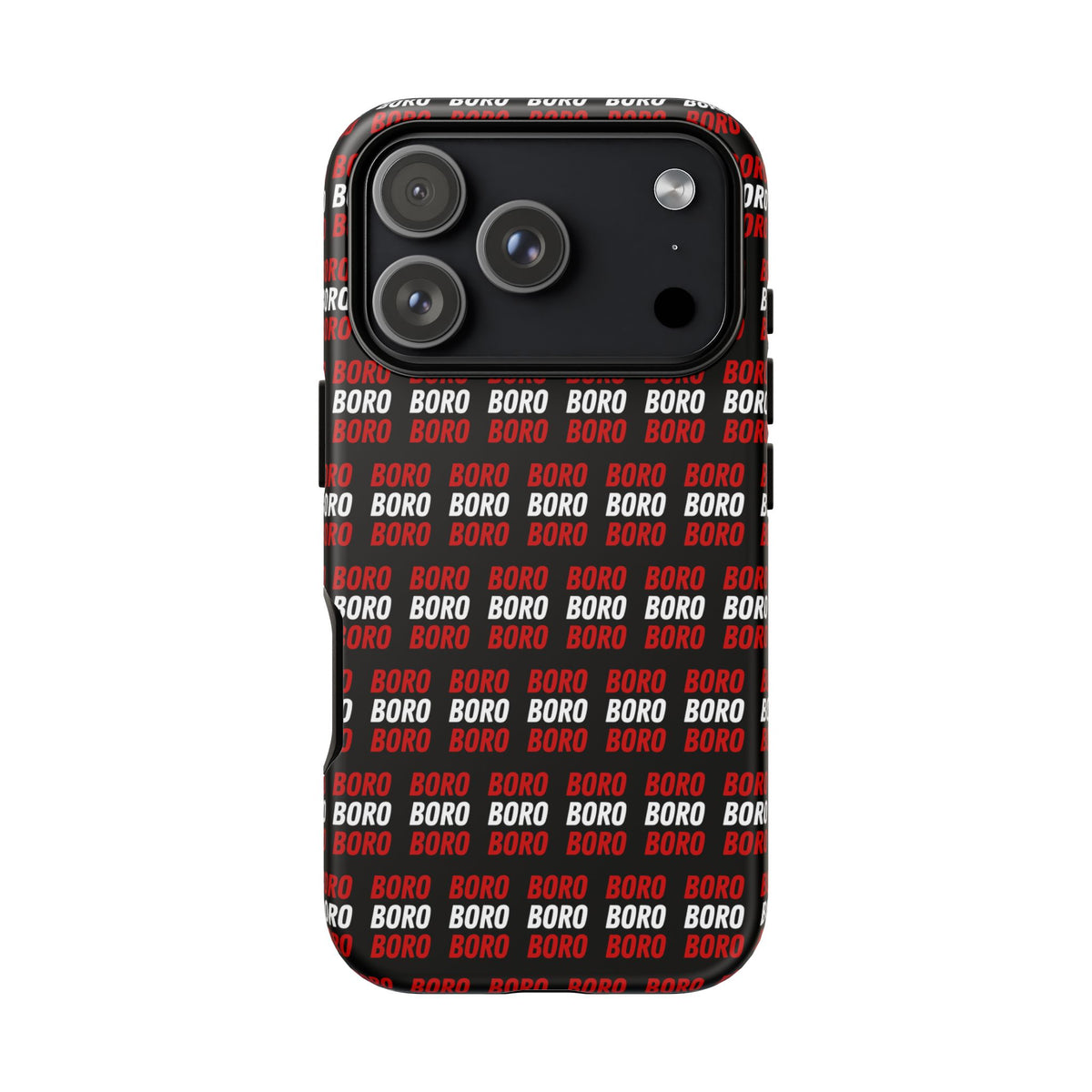 BORO BORO BORO Pattern Phone Case — Bold Red & White Repeating Text Protective Cover