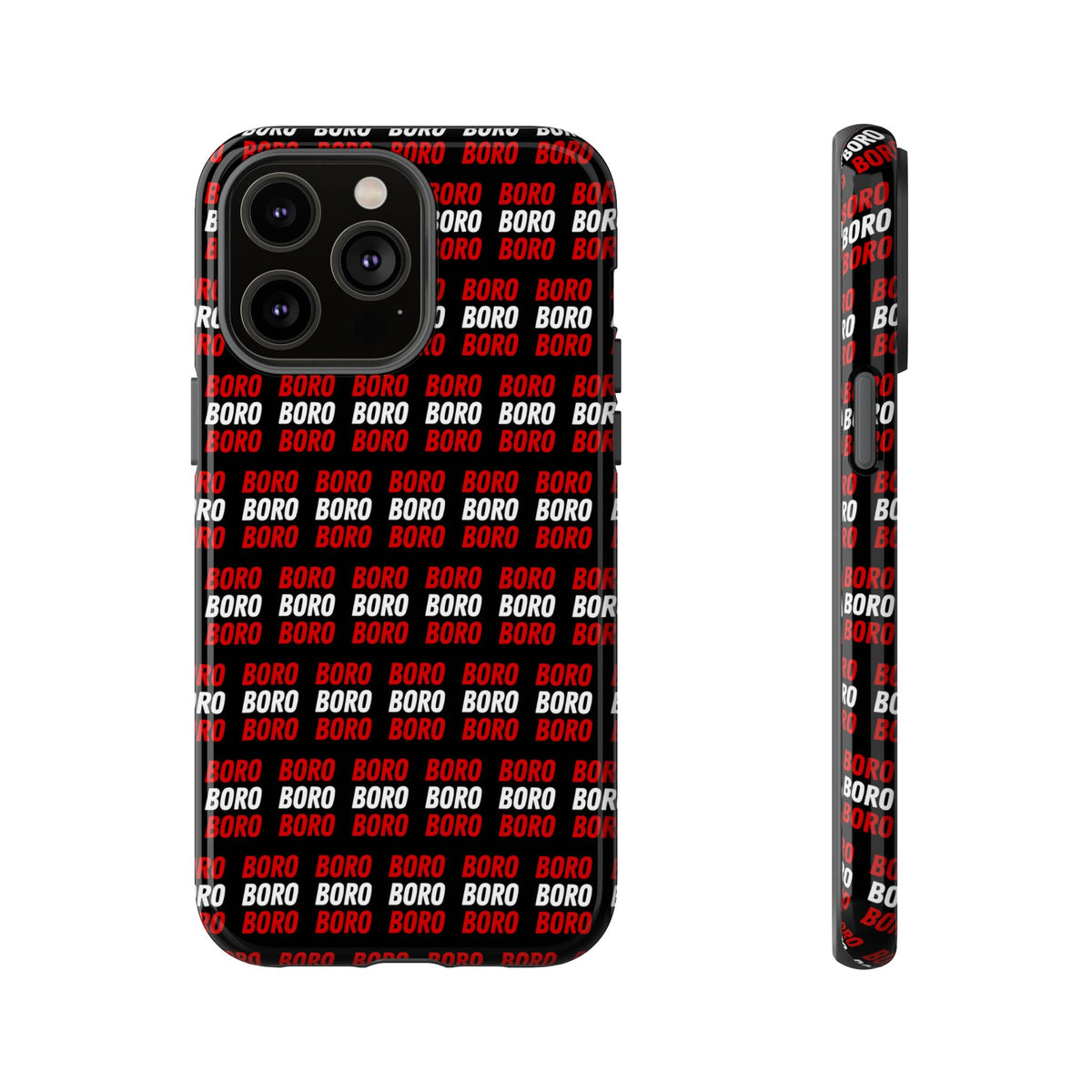 BORO BORO BORO Pattern Phone Case — Bold Red & White Repeating Text Protective Cover