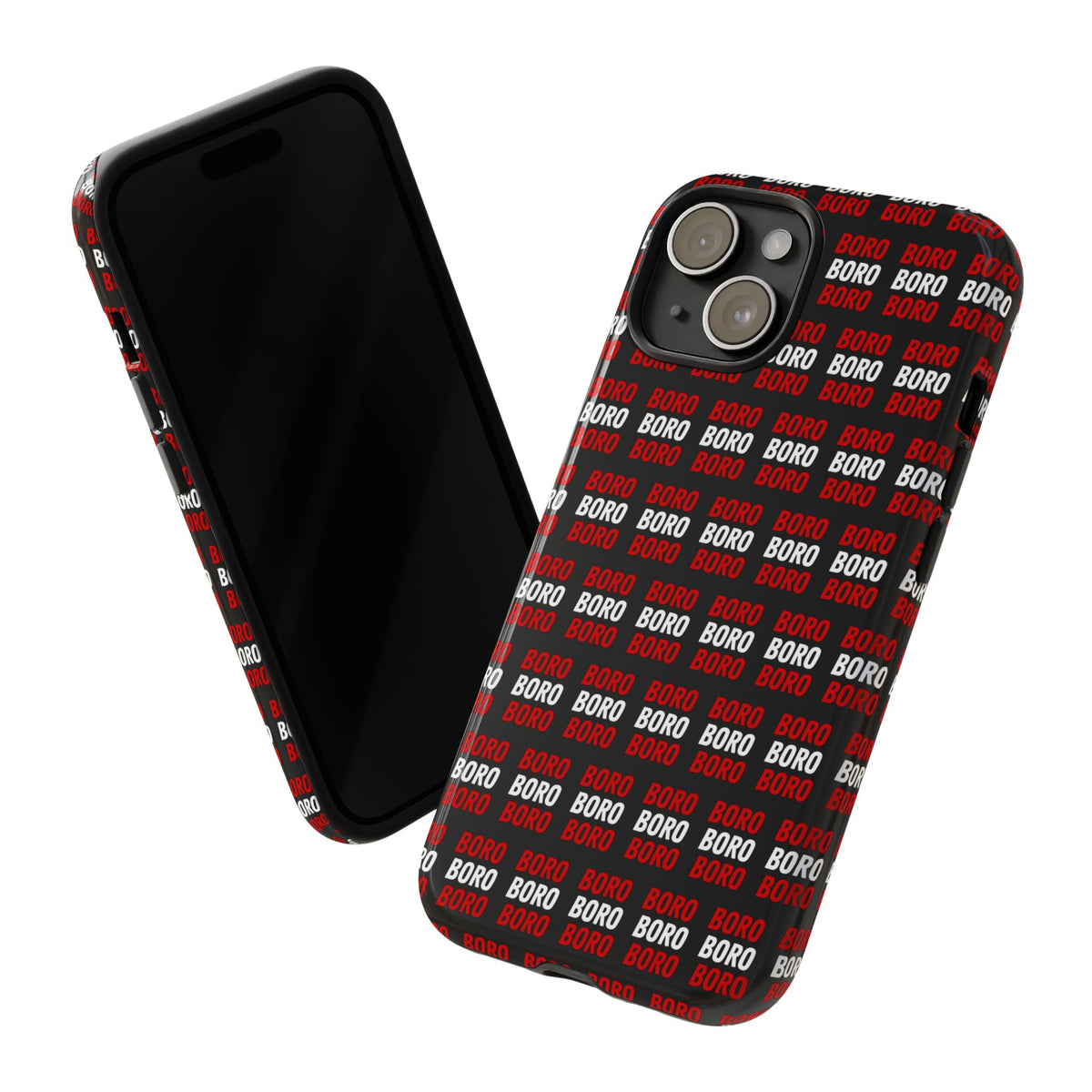 BORO BORO BORO Pattern Phone Case — Bold Red & White Repeating Text Protective Cover