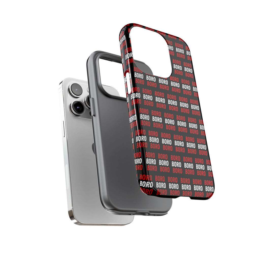 BORO BORO BORO Pattern Phone Case — Bold Red & White Repeating Text Protective Cover