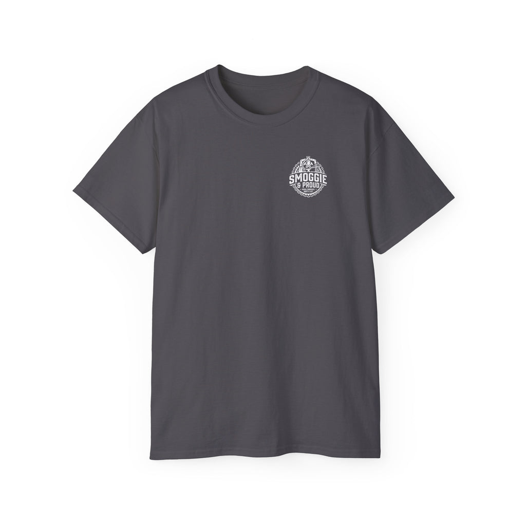 Smoggie & Proud Badge T‑Shirt — Teesside Pride Tee badge graphic