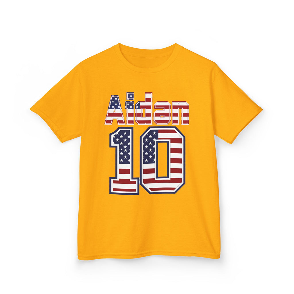 Kids Shirt 'Aiden 10' American Flag BORO Shirt, Aidan Morris is our Number 10 'Front print'